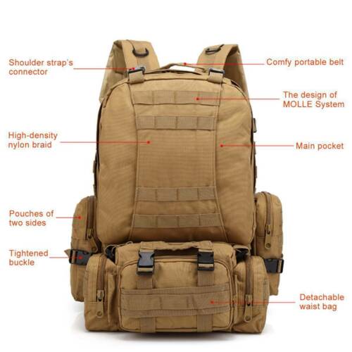 Military Tactical 60L Backpack with 3 MOLLE Detachable Bags