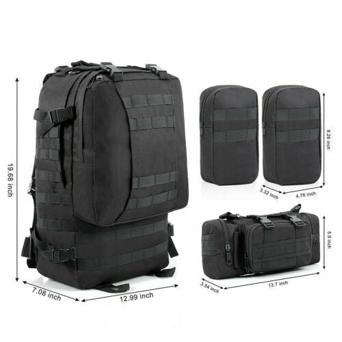 Military Tactical 60L Backpack with 3 MOLLE Detachable Bags