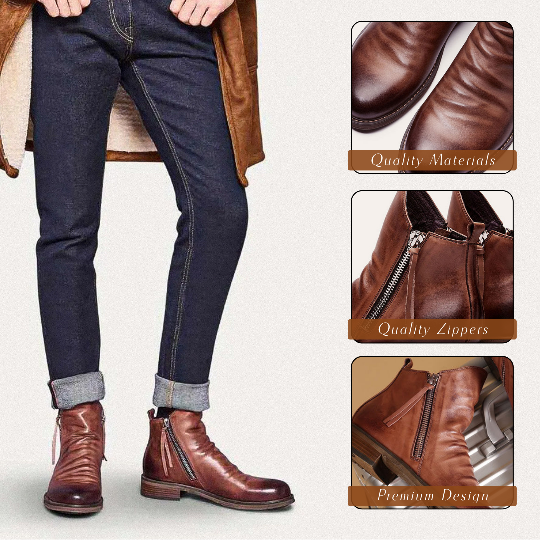 Polished Side-Zip Leather Ankle Boots