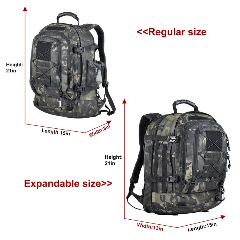 60L Military Tactical Backpack – Expandable Outdoor Rucksack with MOLLE System