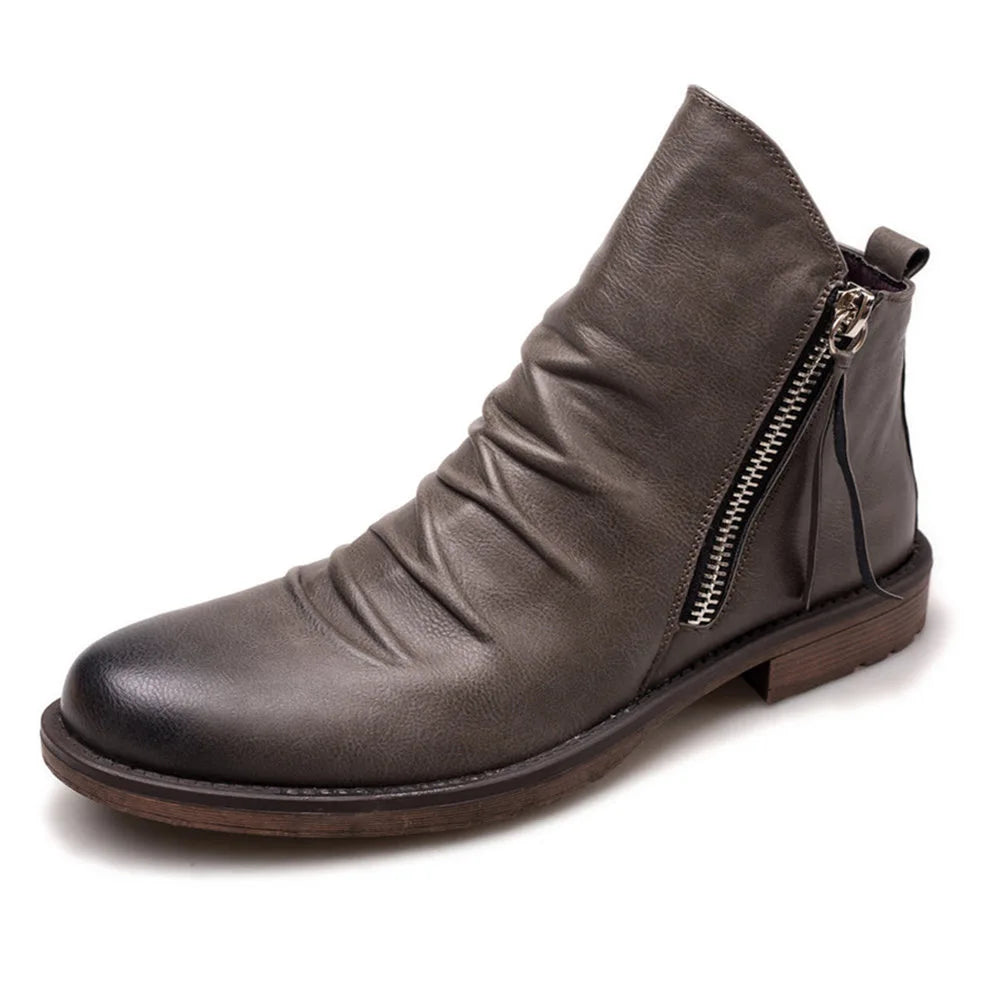 Polished Side-Zip Leather Ankle Boots