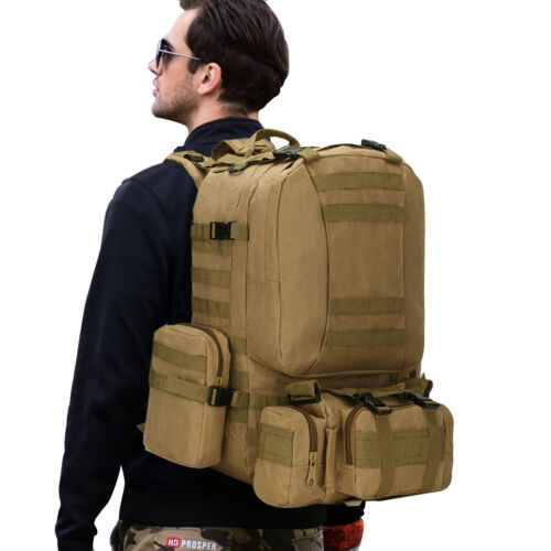Military Tactical 60L Backpack with 3 MOLLE Detachable Bags