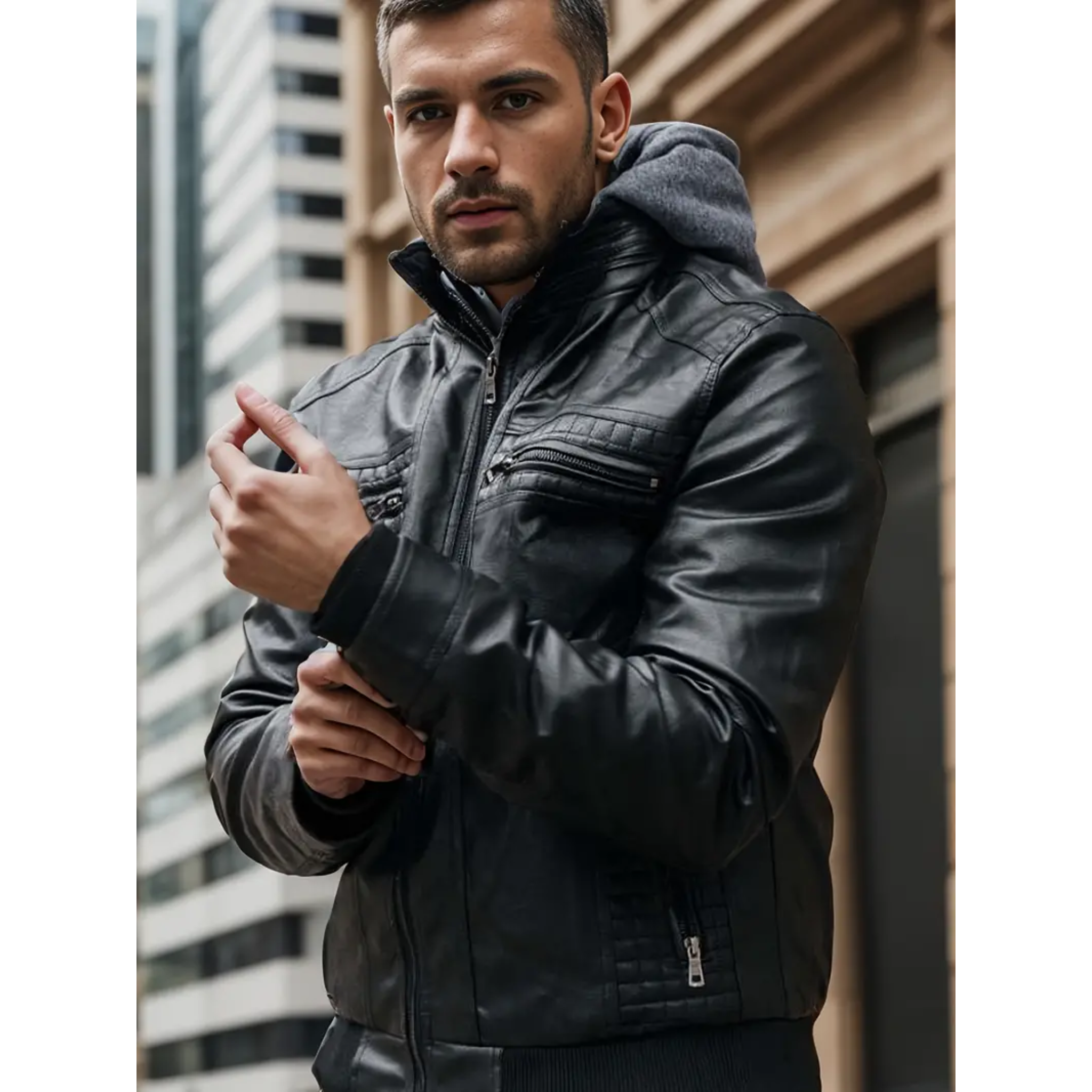 Falcon Hooded Leather Bomber