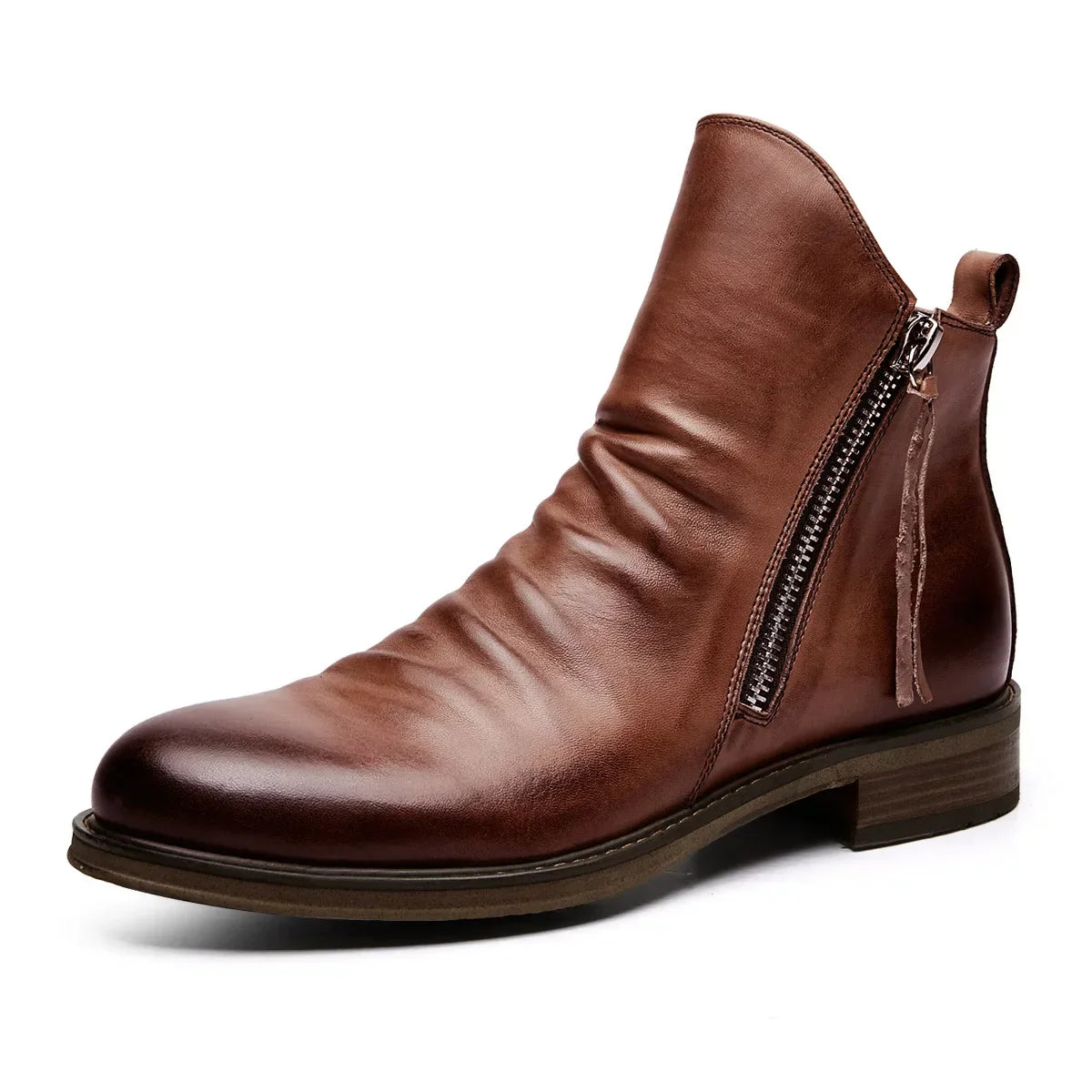 Polished Side-Zip Leather Ankle Boots