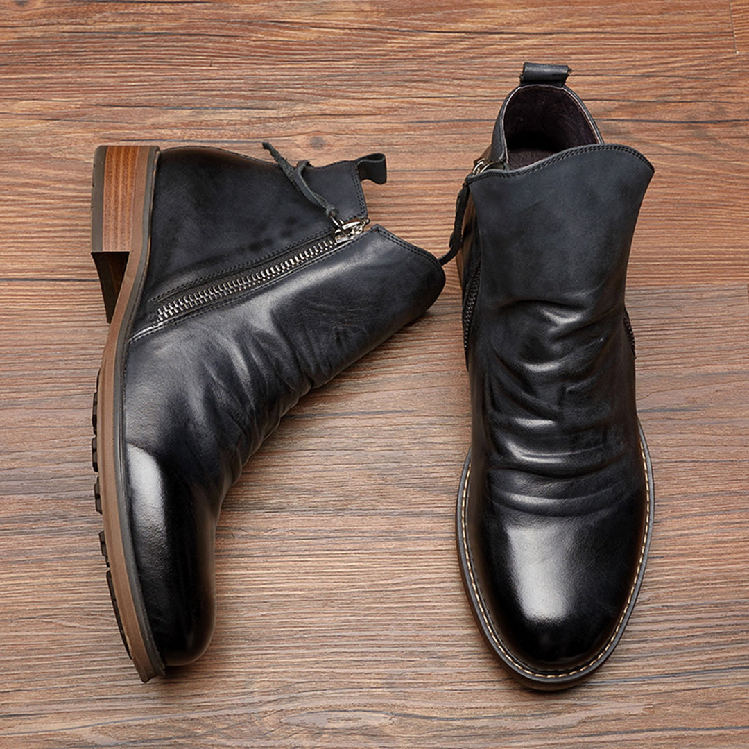 Polished Side-Zip Leather Ankle Boots