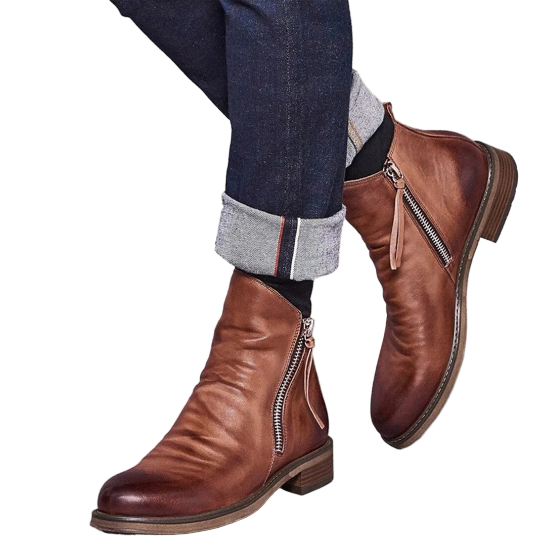 Polished Side-Zip Leather Ankle Boots