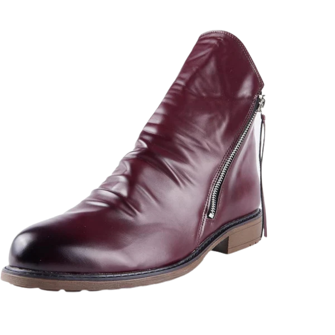 Polished Side-Zip Leather Ankle Boots