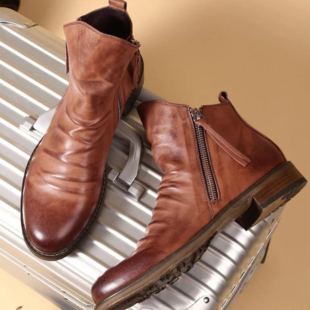Polished Side-Zip Leather Ankle Boots