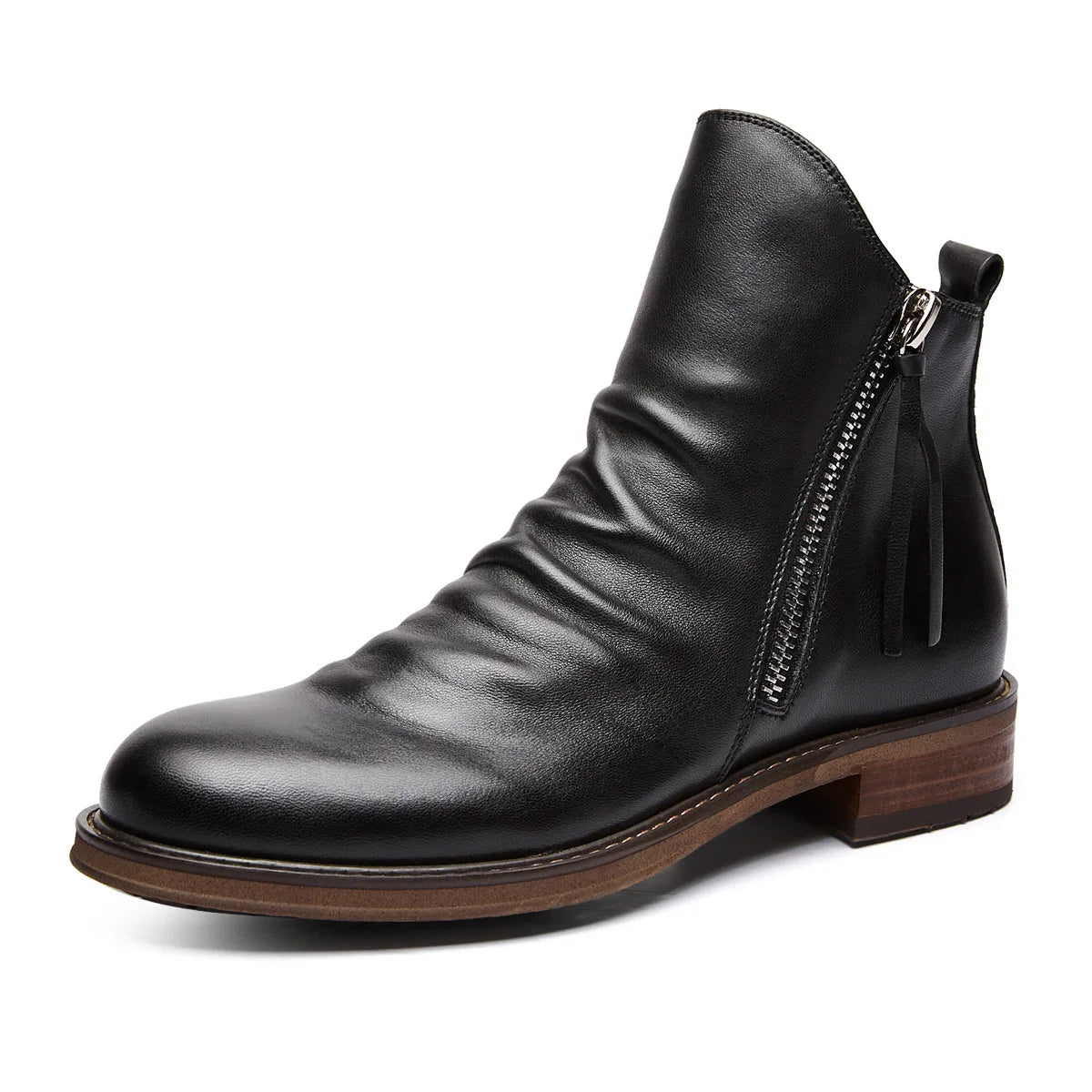 Polished Side-Zip Leather Ankle Boots